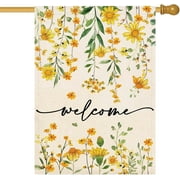 Summer Welcome Floral House Flag 28x40 Inch Double Sided Summer Large Yard Flag Spring Outside Outdoor Seasonal Burlap Flowers Flags Home Patio Decoration
